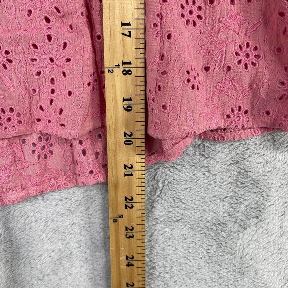 Lucky Brand Tank Top Womens Small Pink Embroidered Eyelet Floral Square Neck - Picture 9 of 10